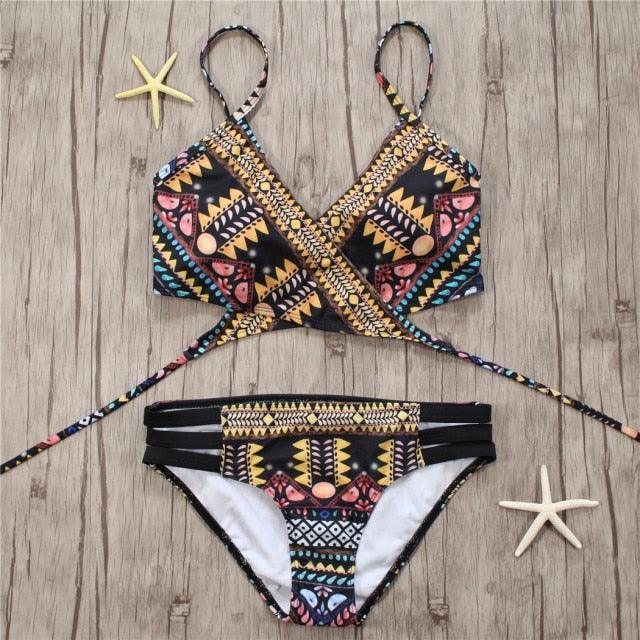 "Siren's Knot – Crisscross Bandage Halter Bikini Set"