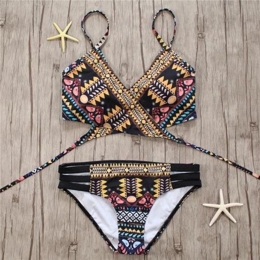 "Siren's Knot – Crisscross Bandage Halter Bikini Set"