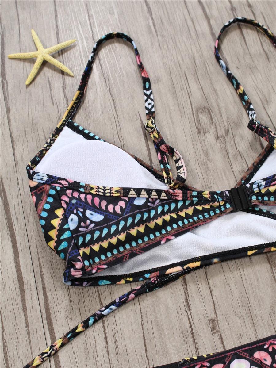 "Siren's Knot – Crisscross Bandage Halter Bikini Set"
