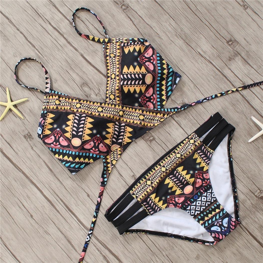 "Siren's Knot – Crisscross Bandage Halter Bikini Set"