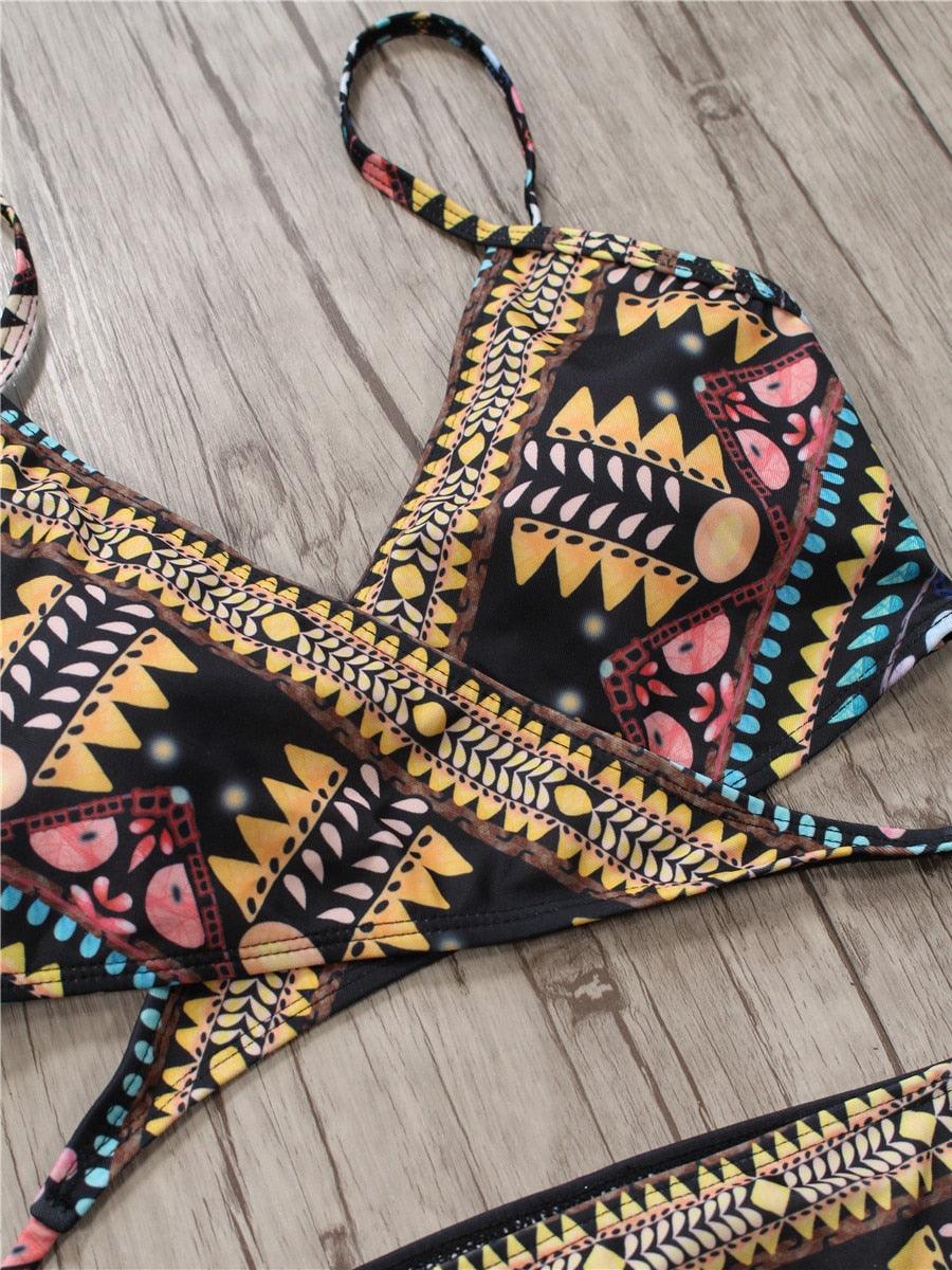 "Siren's Knot – Crisscross Bandage Halter Bikini Set"
