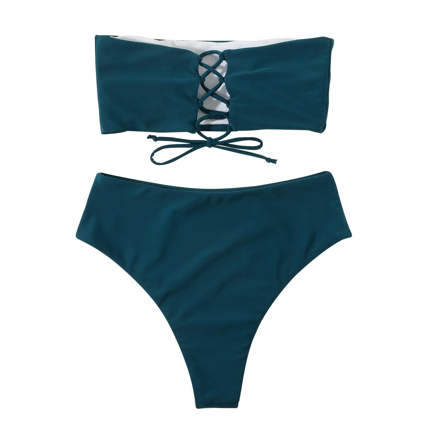 "Tidal Bandeau – Lace-Up High-Waist Bikini Set"