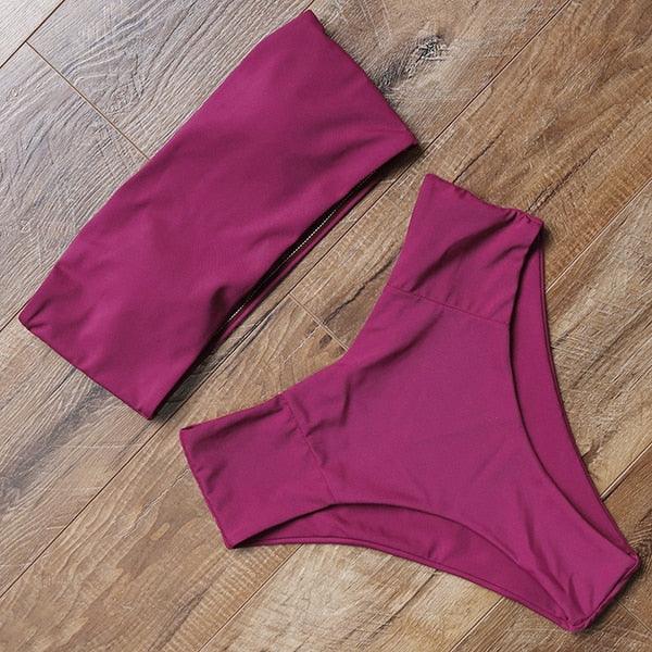 "Tidal Bandeau – Lace-Up High-Waist Bikini Set"