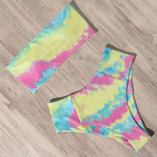 "Tidal Bandeau – Lace-Up High-Waist Bikini Set"