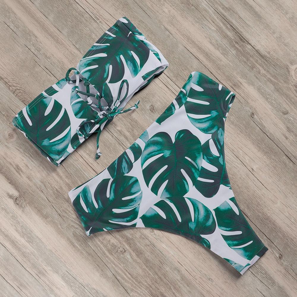 "Tidal Bandeau – Lace-Up High-Waist Bikini Set"