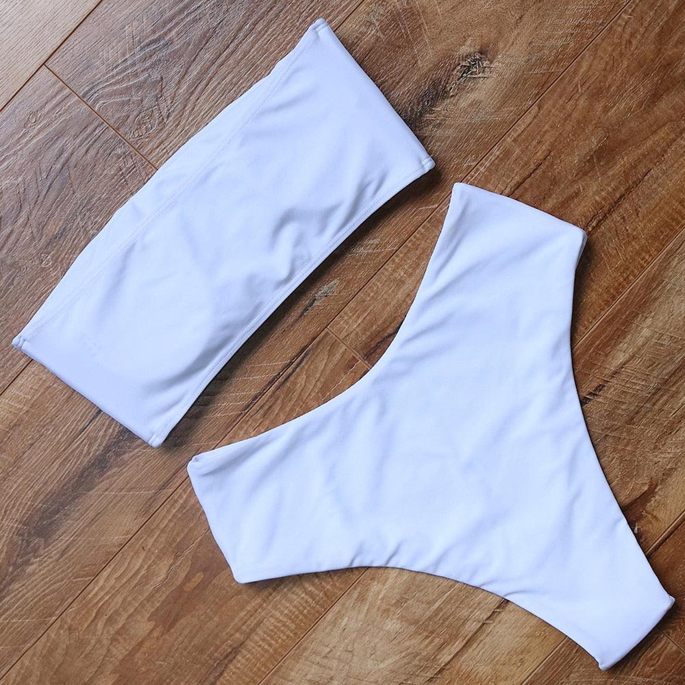 "Tidal Bandeau – Lace-Up High-Waist Bikini Set"