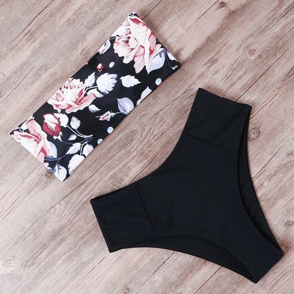 "Tidal Bandeau – Lace-Up High-Waist Bikini Set"
