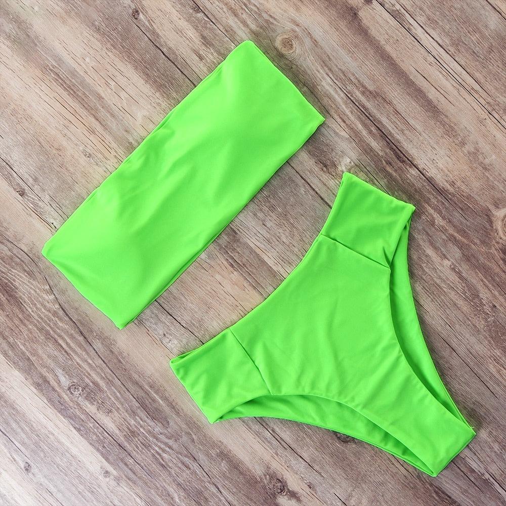 "Tidal Bandeau – Lace-Up High-Waist Bikini Set"