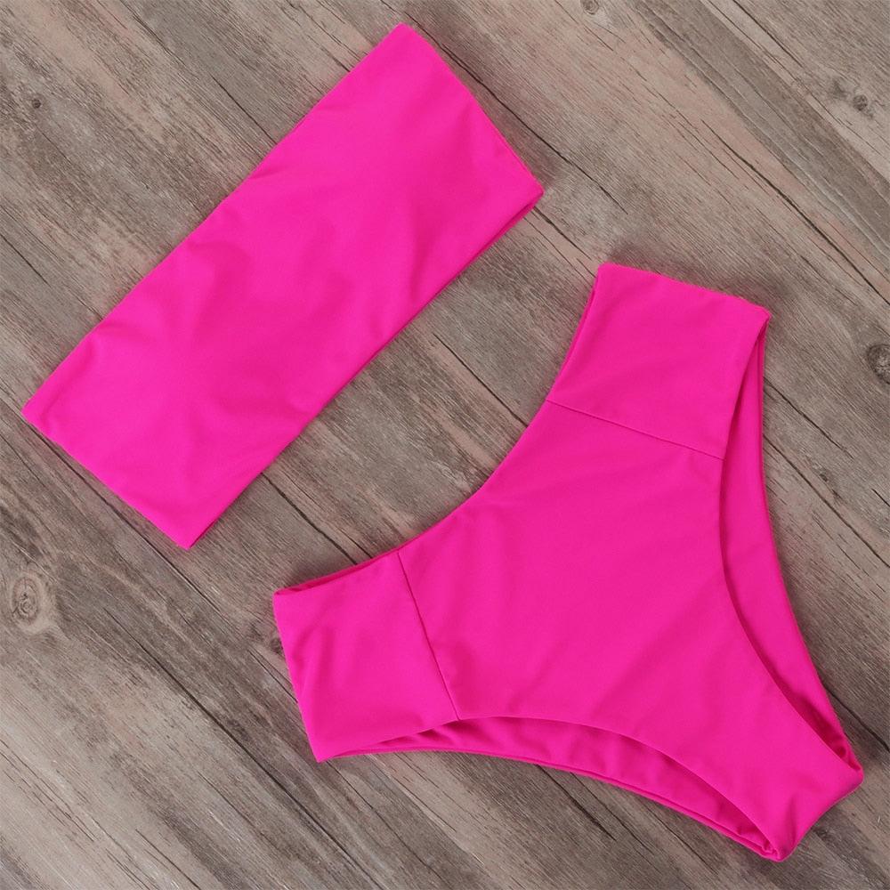 "Tidal Bandeau – Lace-Up High-Waist Bikini Set"