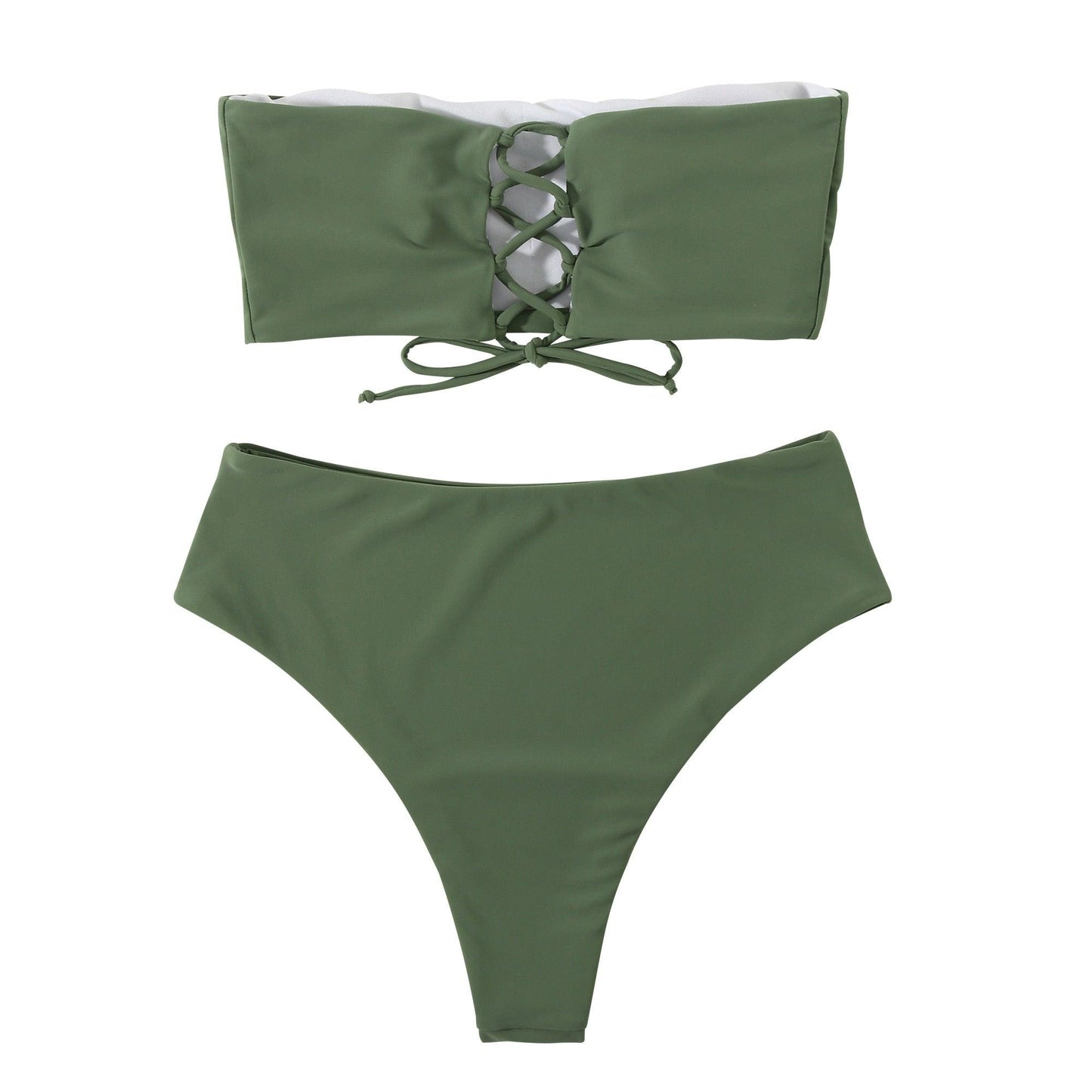 "Tidal Bandeau – Lace-Up High-Waist Bikini Set"