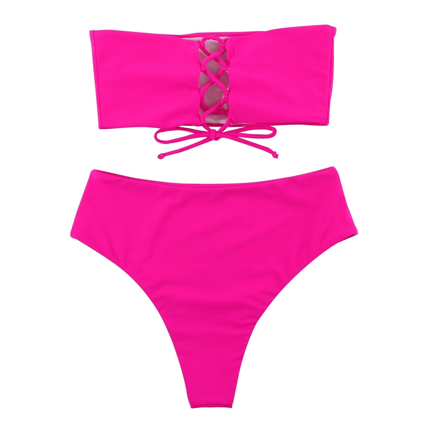 "Tidal Bandeau – Lace-Up High-Waist Bikini Set"