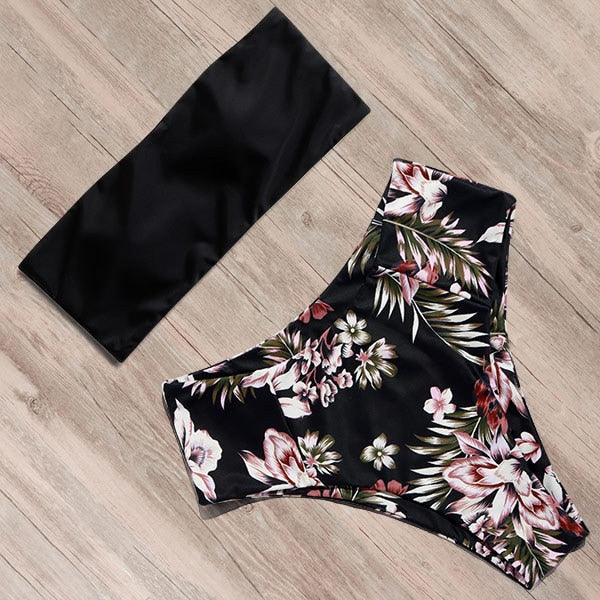 "Tidal Bandeau – Lace-Up High-Waist Bikini Set"