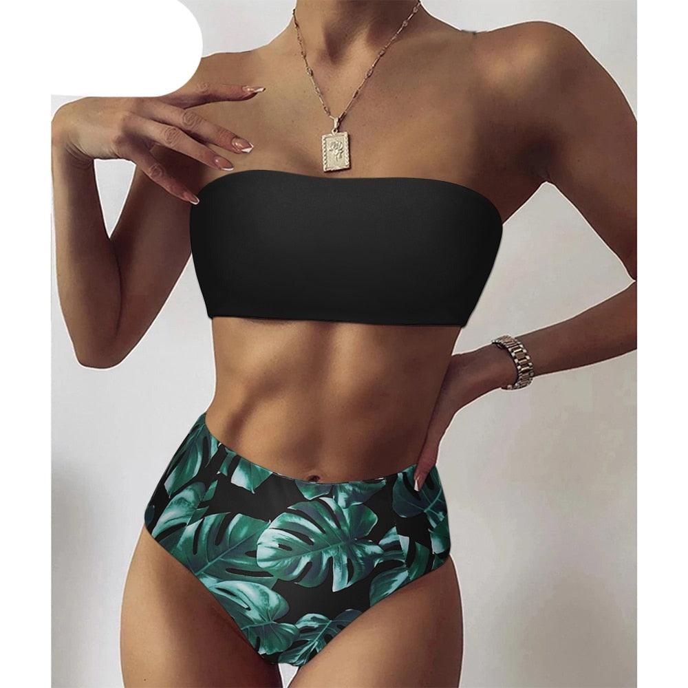 "Tidal Bandeau – Lace-Up High-Waist Bikini Set"