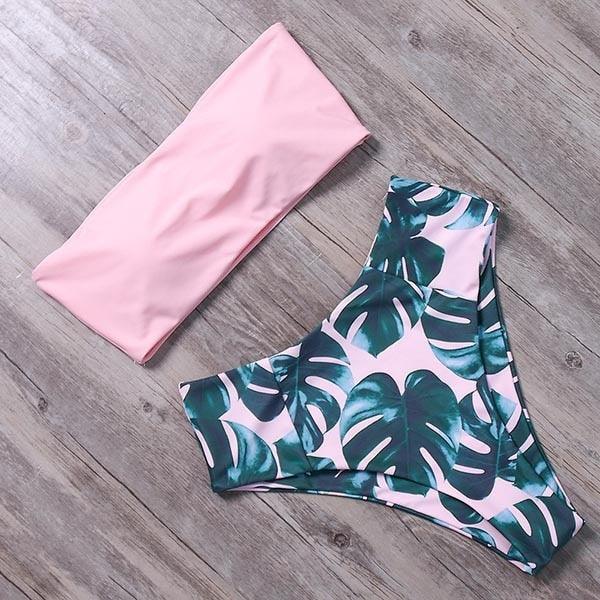 "Tidal Bandeau – Lace-Up High-Waist Bikini Set"