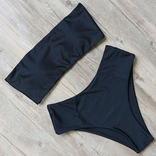 "Tidal Bandeau – Lace-Up High-Waist Bikini Set"