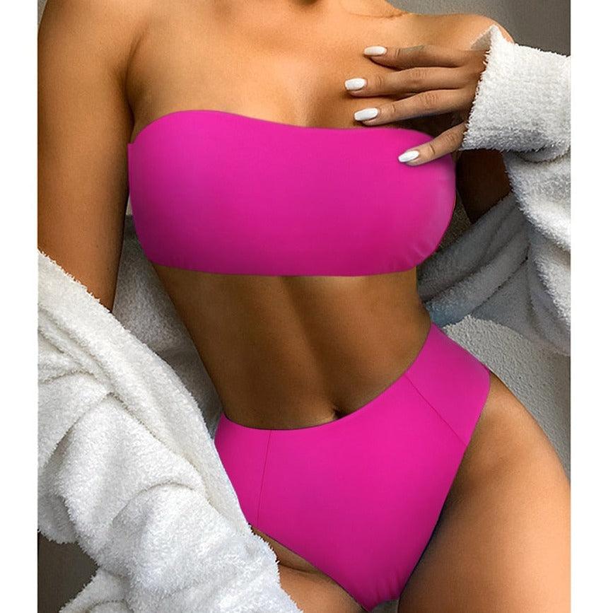 "Tidal Bandeau – Lace-Up High-Waist Bikini Set"