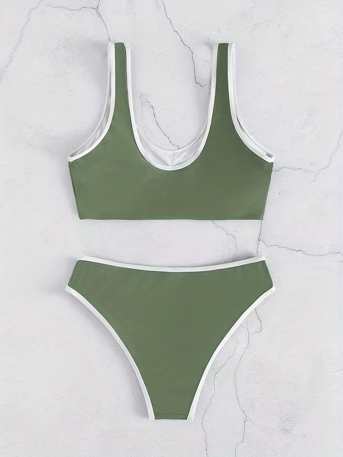 "Scallop Shell – Scoop Neck Contrast Trim Bikini Set"