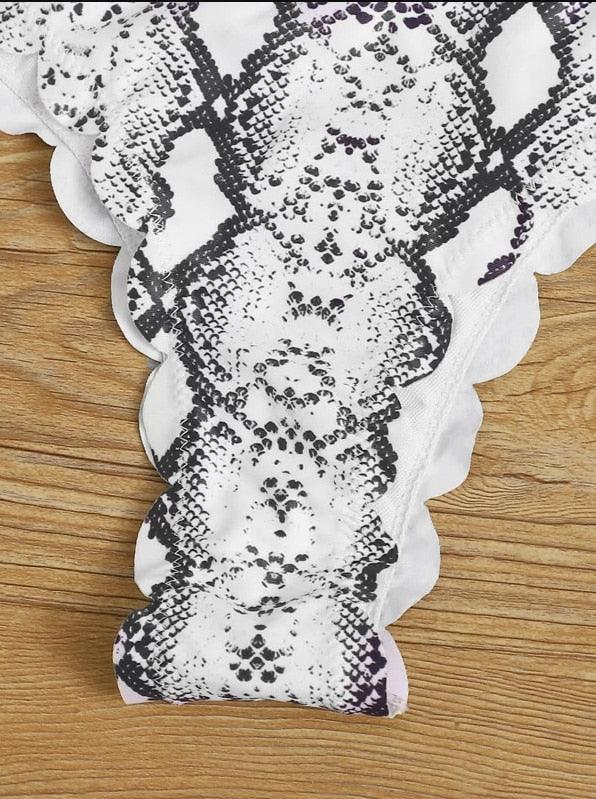 "Wild Siren – Strapless Ruffled Bow Bikini Set"