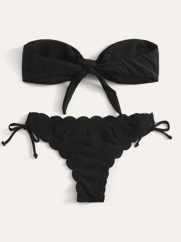 "Wild Siren – Strapless Ruffled Bow Bikini Set"