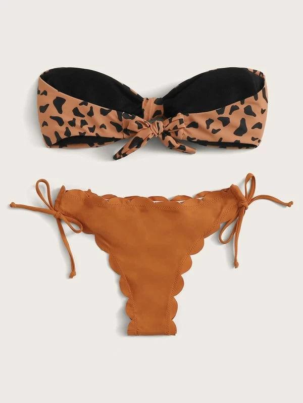 "Wild Siren – Strapless Ruffled Bow Bikini Set"