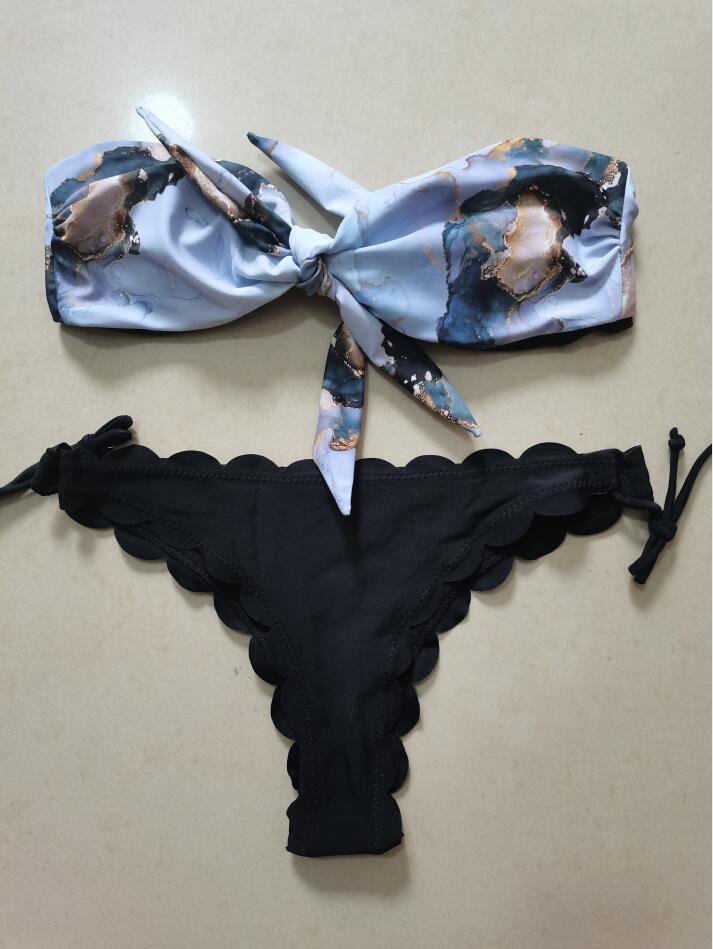 "Wild Siren – Strapless Ruffled Bow Bikini Set"
