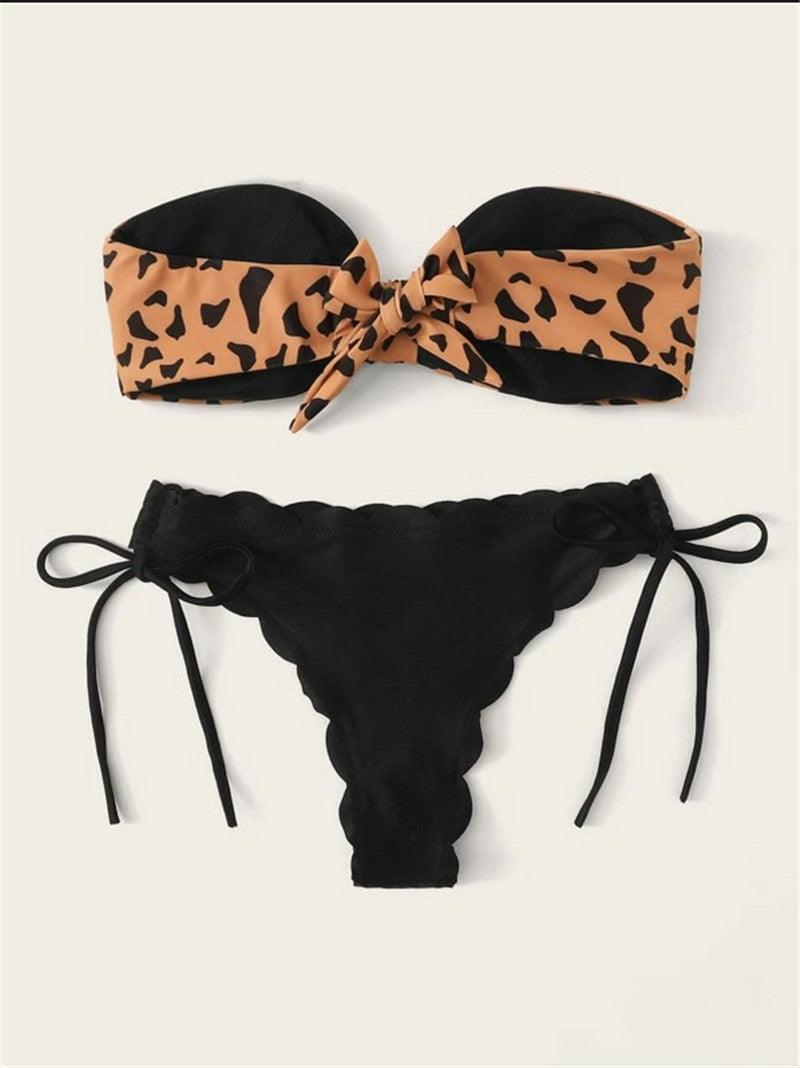 "Wild Siren – Strapless Ruffled Bow Bikini Set"