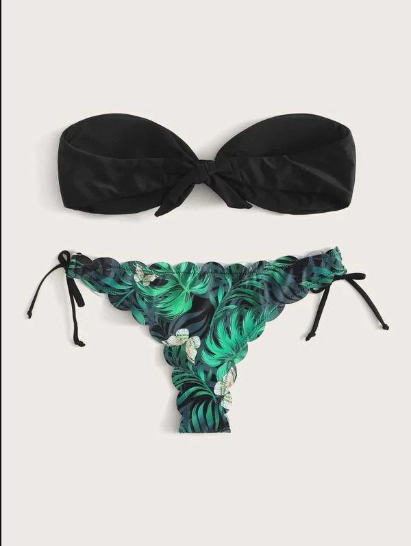 "Wild Siren – Strapless Ruffled Bow Bikini Set"