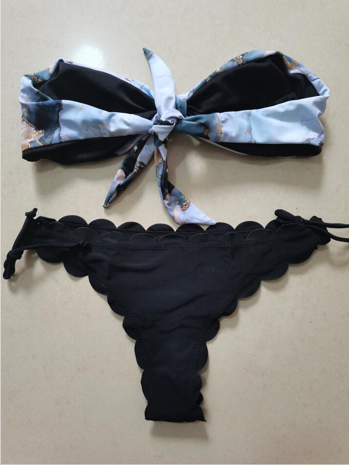 "Wild Siren – Strapless Ruffled Bow Bikini Set"