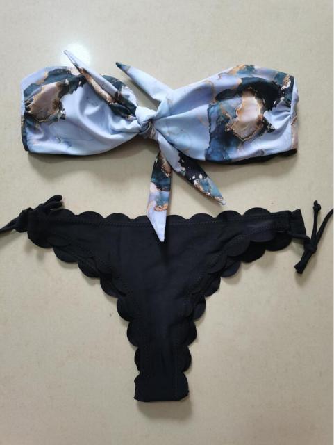 "Wild Siren – Strapless Ruffled Bow Bikini Set"