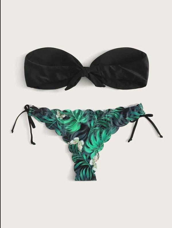 "Wild Siren – Strapless Ruffled Bow Bikini Set"