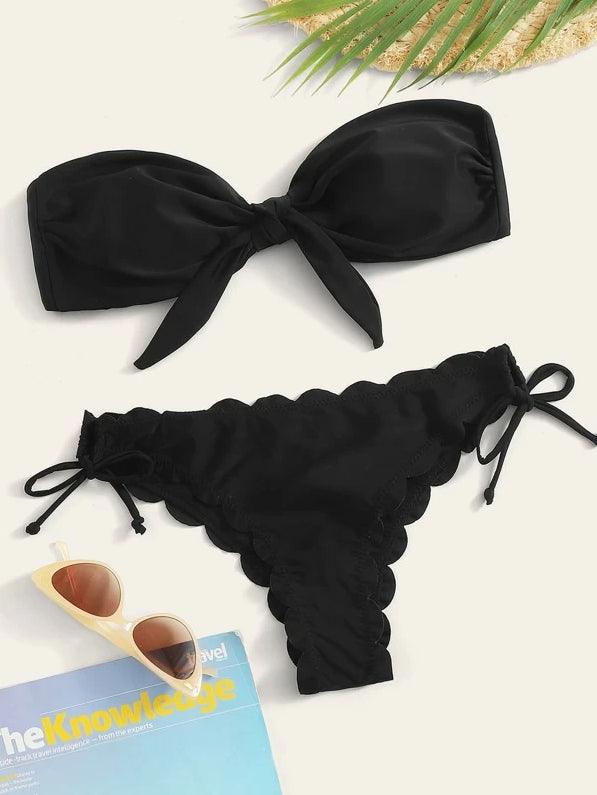 "Wild Siren – Strapless Ruffled Bow Bikini Set"