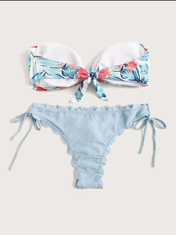 "Wild Siren – Strapless Ruffled Bow Bikini Set"