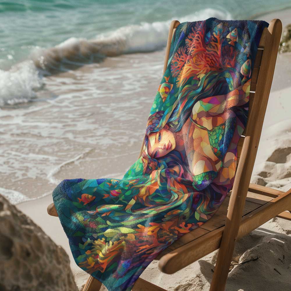 Mermaid Beach Towel 🧜🏼‍♀️ Stained Glass Style Print