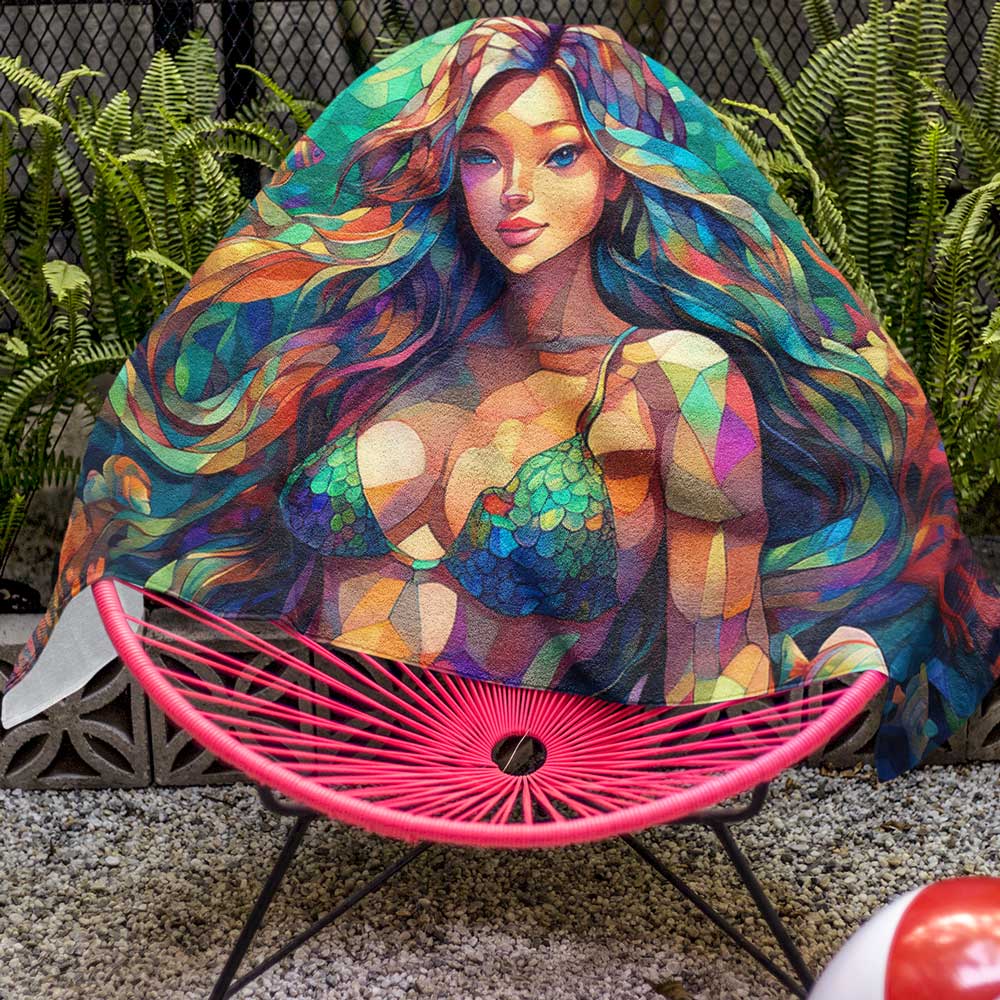 Mermaid Beach Towel 🧜🏼‍♀️ Stained Glass Style Print