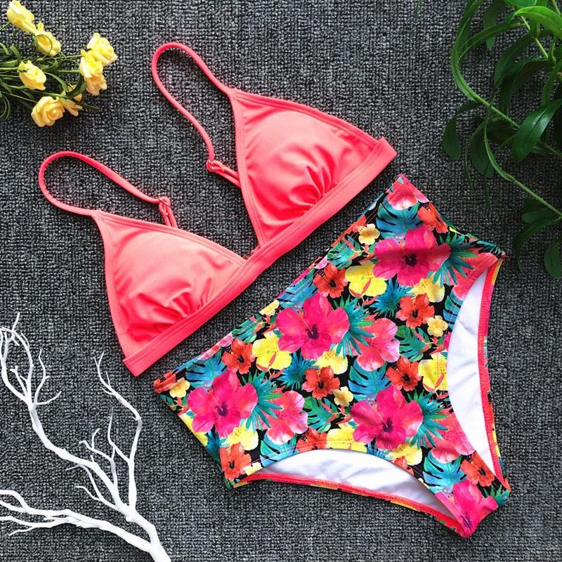 "Siren's Bouquet – Multicolor Tie Halter Bikini Set"