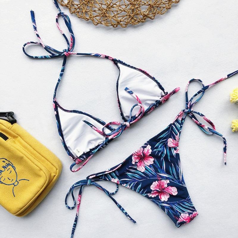 "Siren's Bouquet – Multicolor Tie Halter Bikini Set"