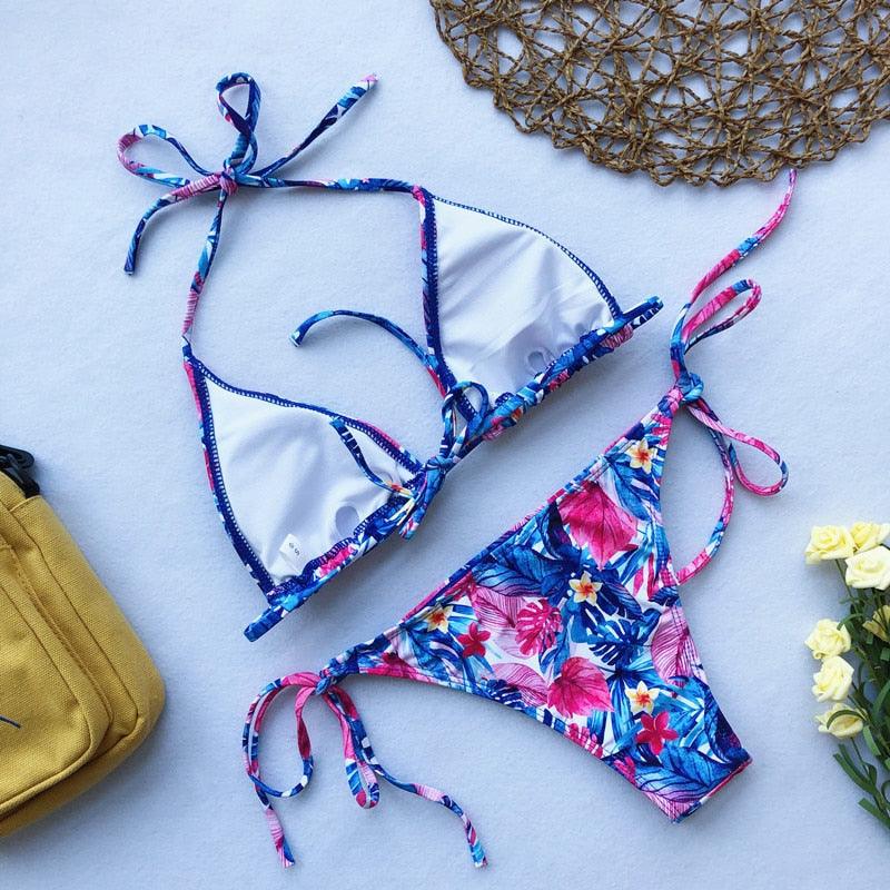 "Siren's Bouquet – Multicolor Tie Halter Bikini Set"