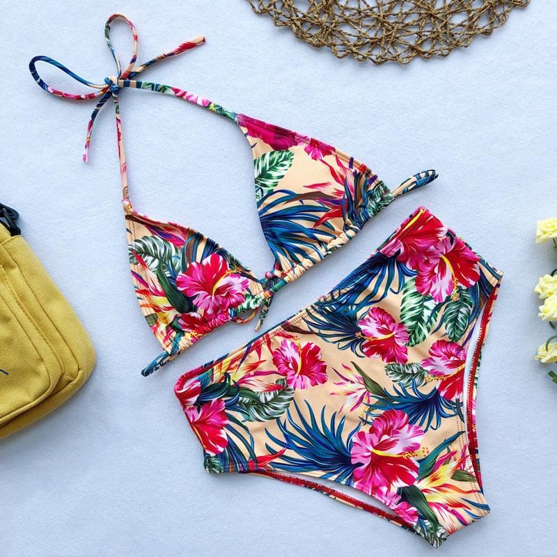 "Siren's Bouquet – Multicolor Tie Halter Bikini Set"