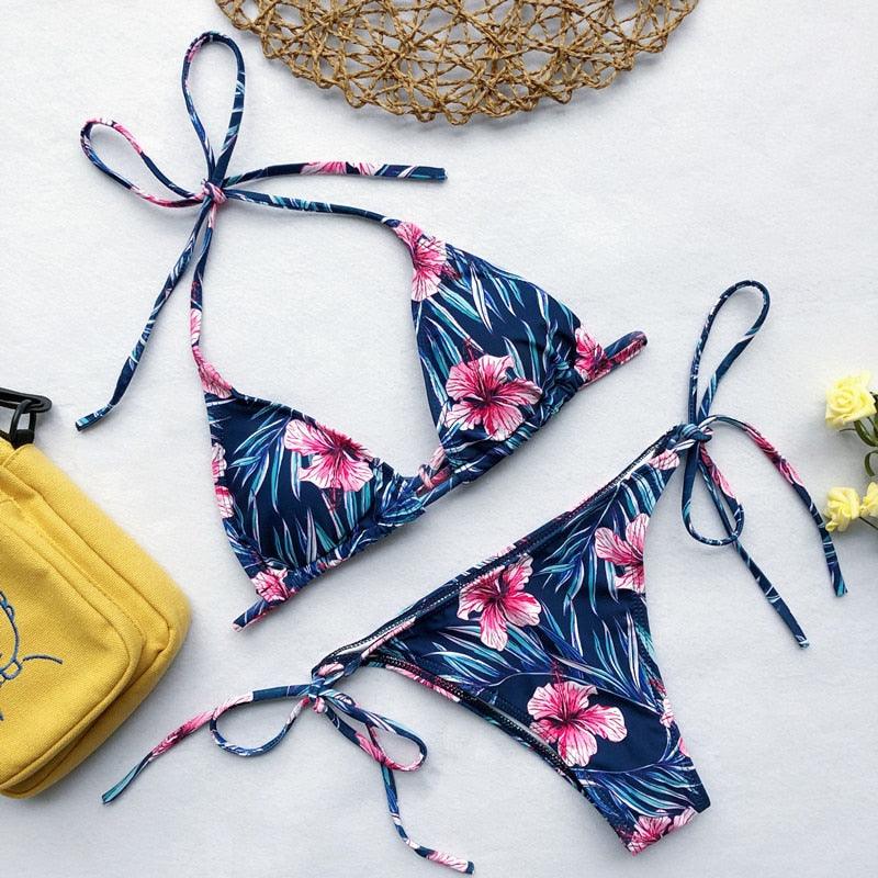 "Siren's Bouquet – Multicolor Tie Halter Bikini Set"