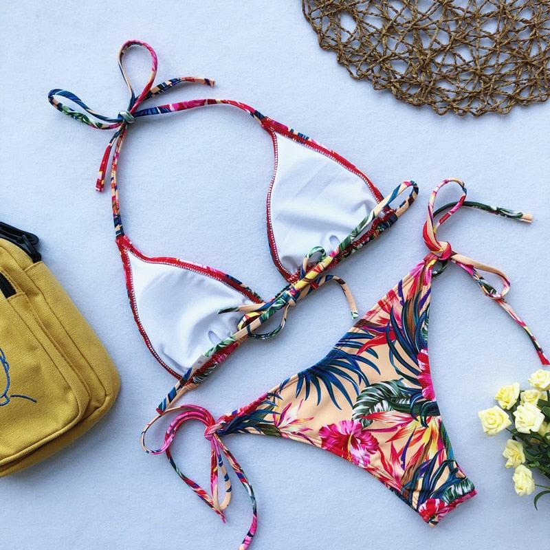 "Siren's Bouquet – Multicolor Tie Halter Bikini Set"