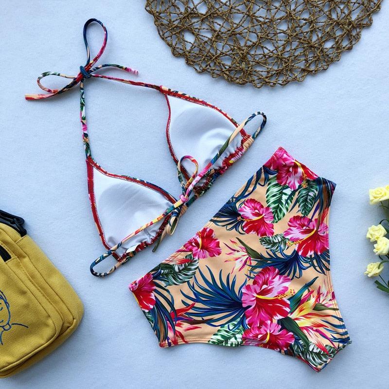 "Siren's Bouquet – Multicolor Tie Halter Bikini Set"