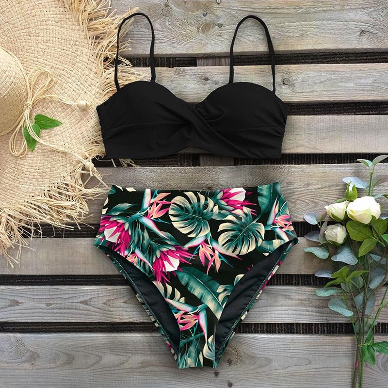 "Reef Siren – Solid Push-Up Cross-Back Bikini Set"