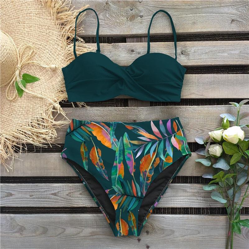 "Reef Siren – Solid Push-Up Cross-Back Bikini Set"