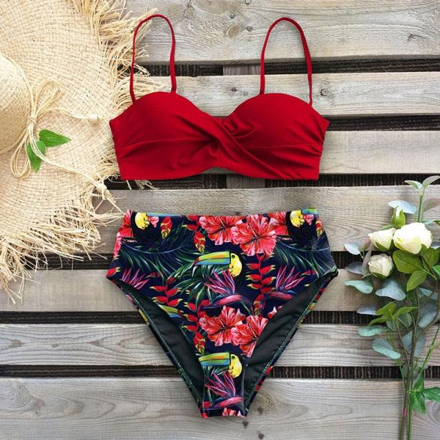 "Reef Siren – Solid Push-Up Cross-Back Bikini Set"