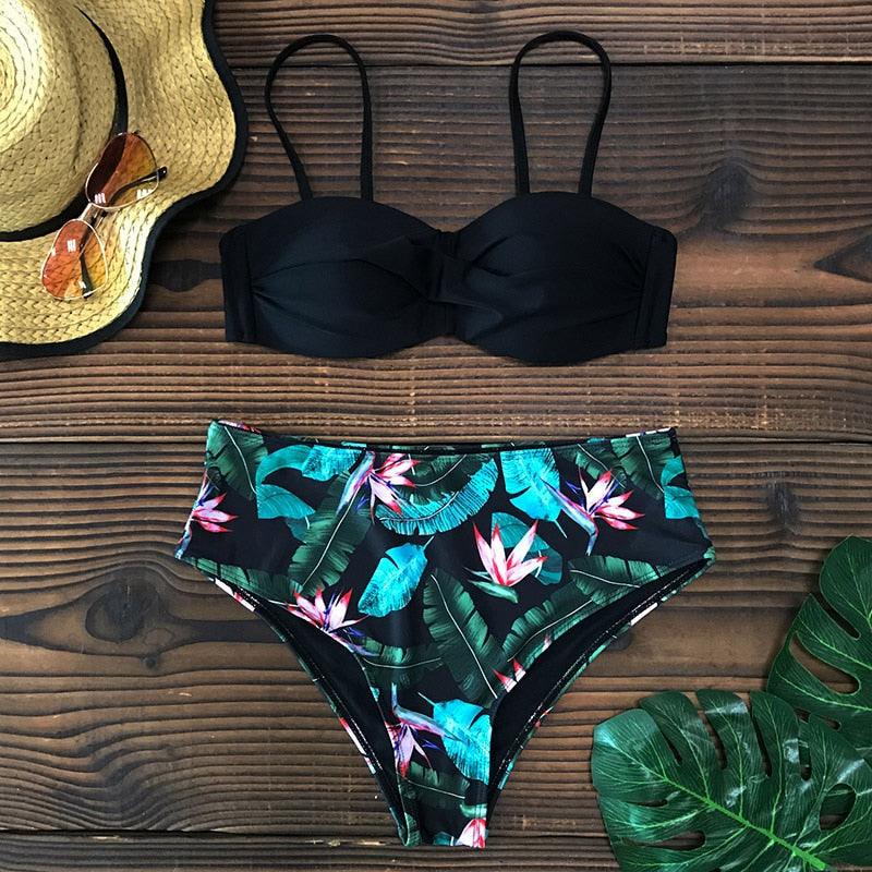 "Reef Siren – Solid Push-Up Cross-Back Bikini Set"