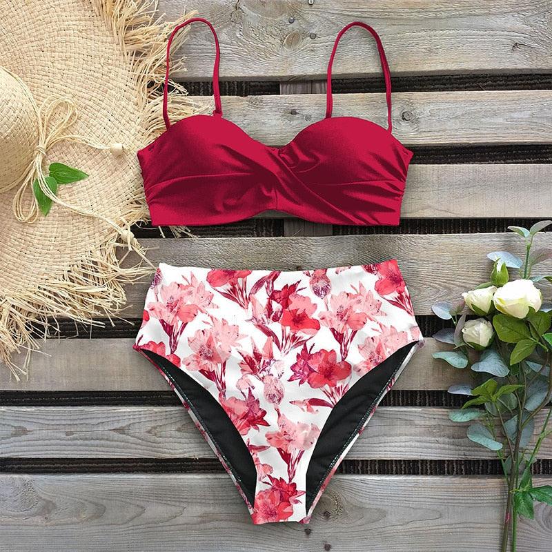 "Reef Siren – Solid Push-Up Cross-Back Bikini Set"