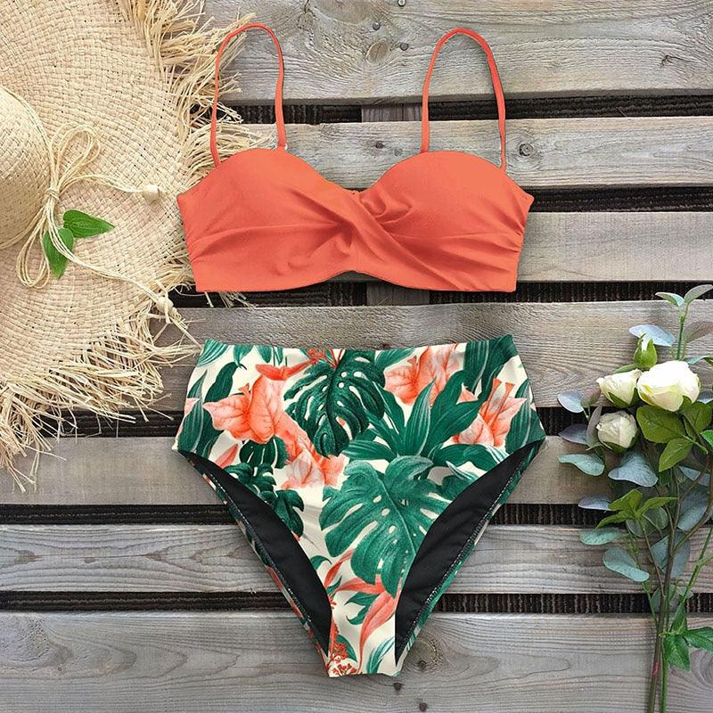 "Reef Siren – Solid Push-Up Cross-Back Bikini Set"
