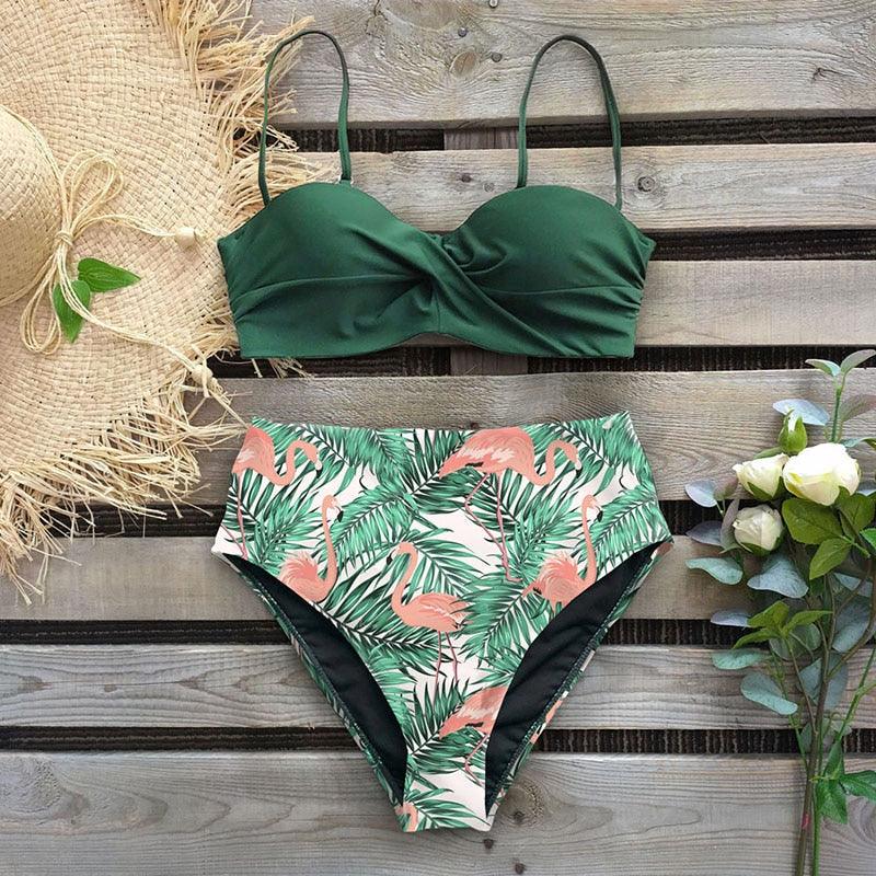 "Reef Siren – Solid Push-Up Cross-Back Bikini Set"