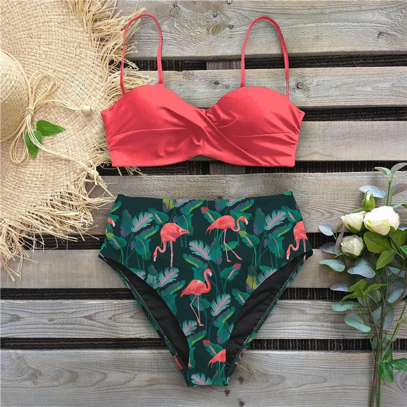 "Reef Siren – Solid Push-Up Cross-Back Bikini Set"