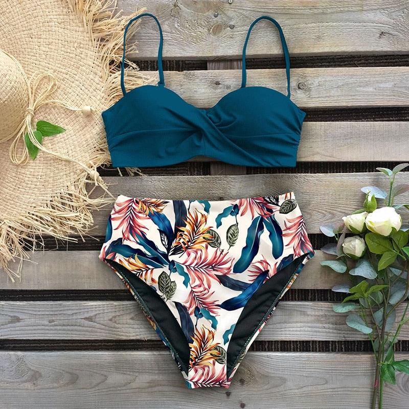 "Reef Siren – Solid Push-Up Cross-Back Bikini Set"